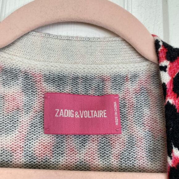 ZADIG & VOLTAIRE Mirka Cashmere Leopard Print Cardigan Size Medium Pink Animal - Picture 5 of 8